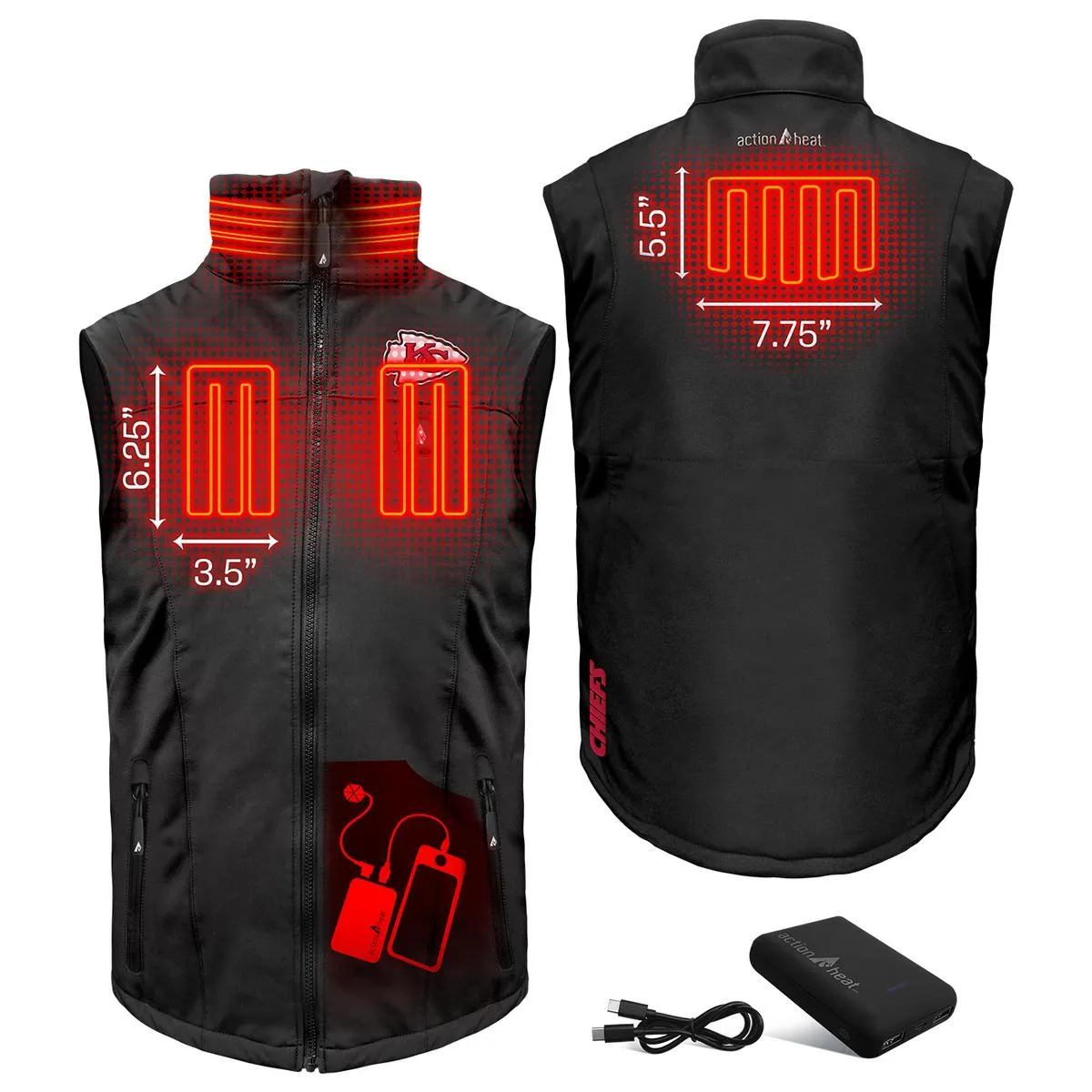 ActionHeat Kansas City Chiefs 5V Men's Softshell Battery Heated Vest