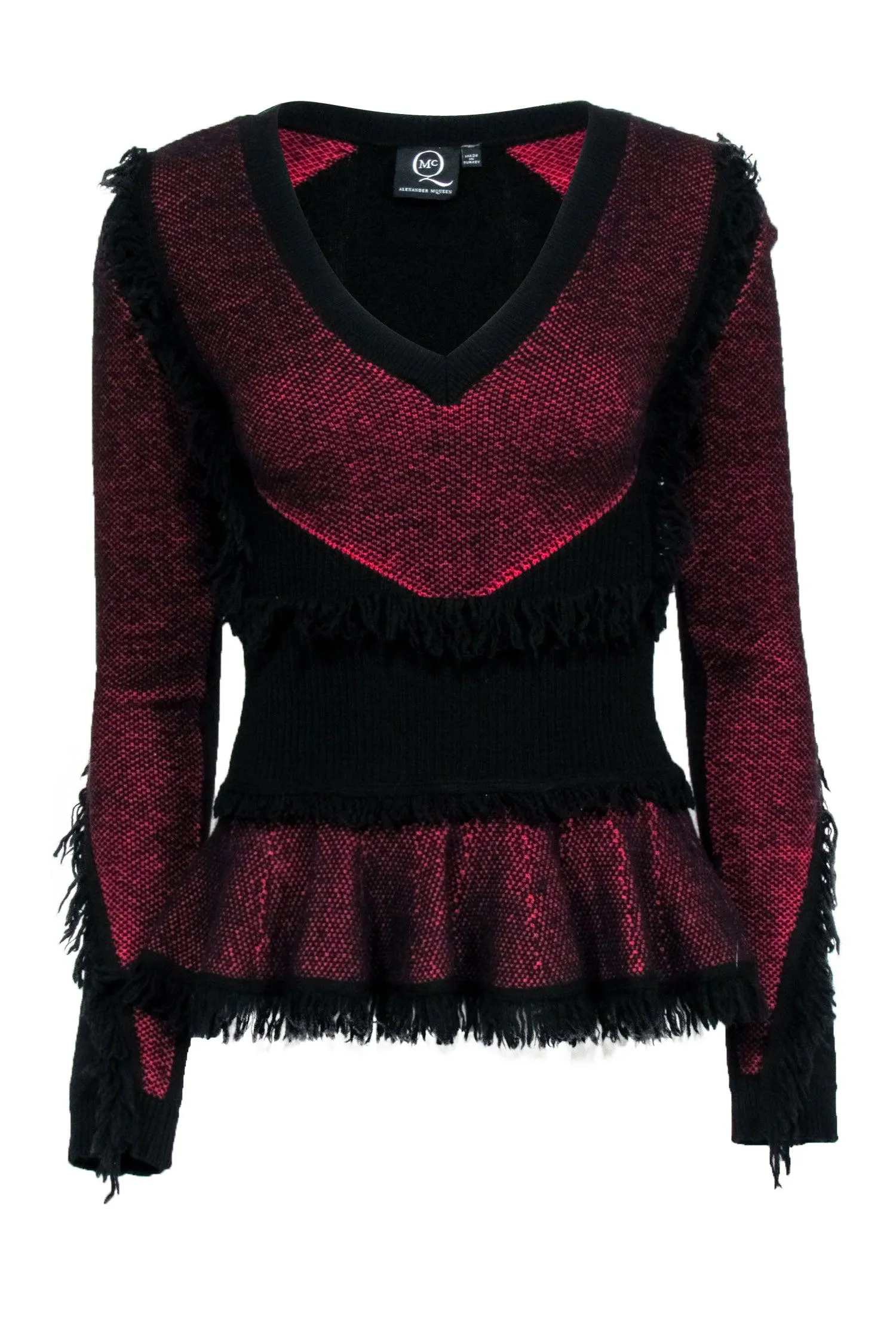 Alexander McQueen - Black & Red Fringe Peplum Sweater Sz S