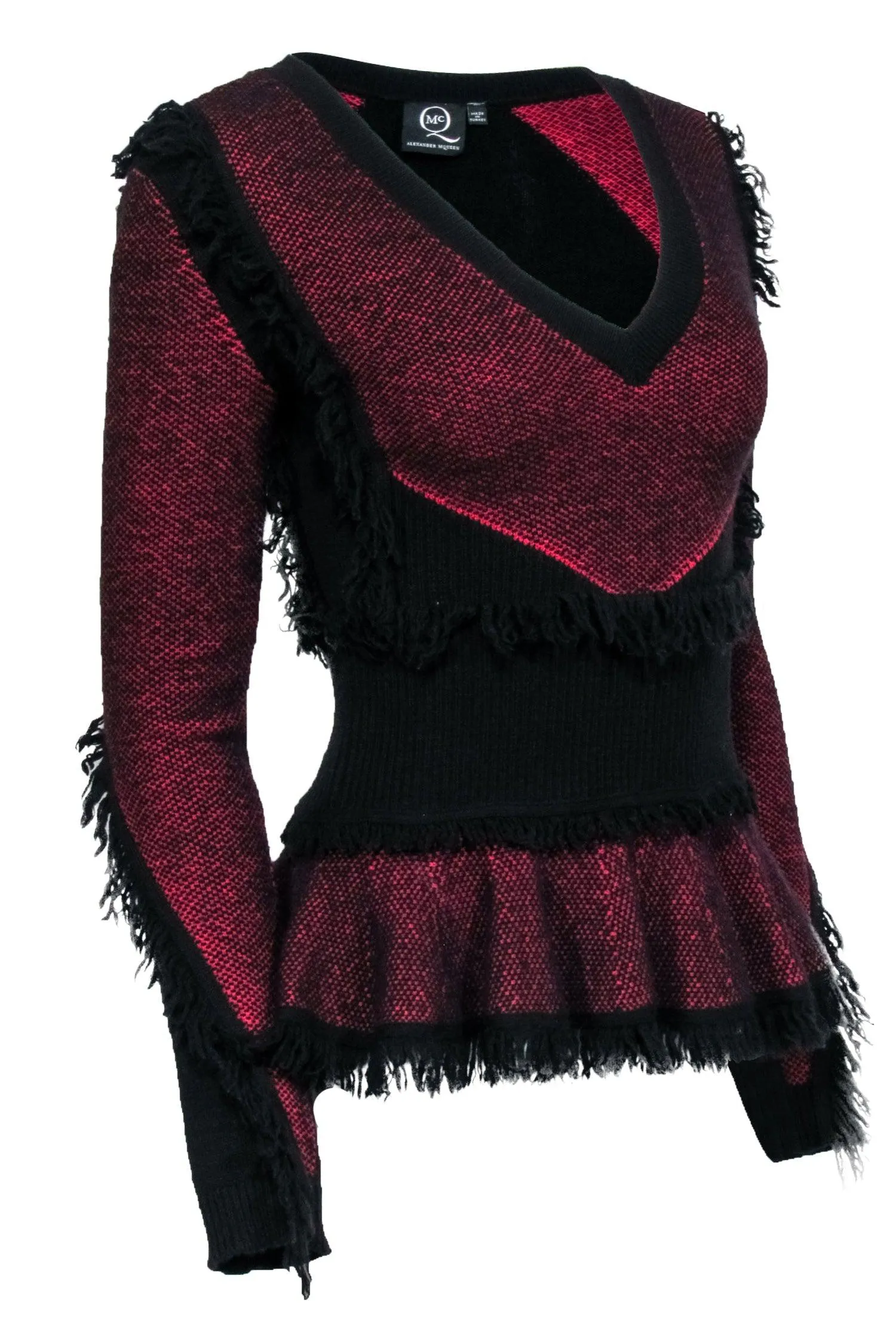 Alexander McQueen - Black & Red Fringe Peplum Sweater Sz S