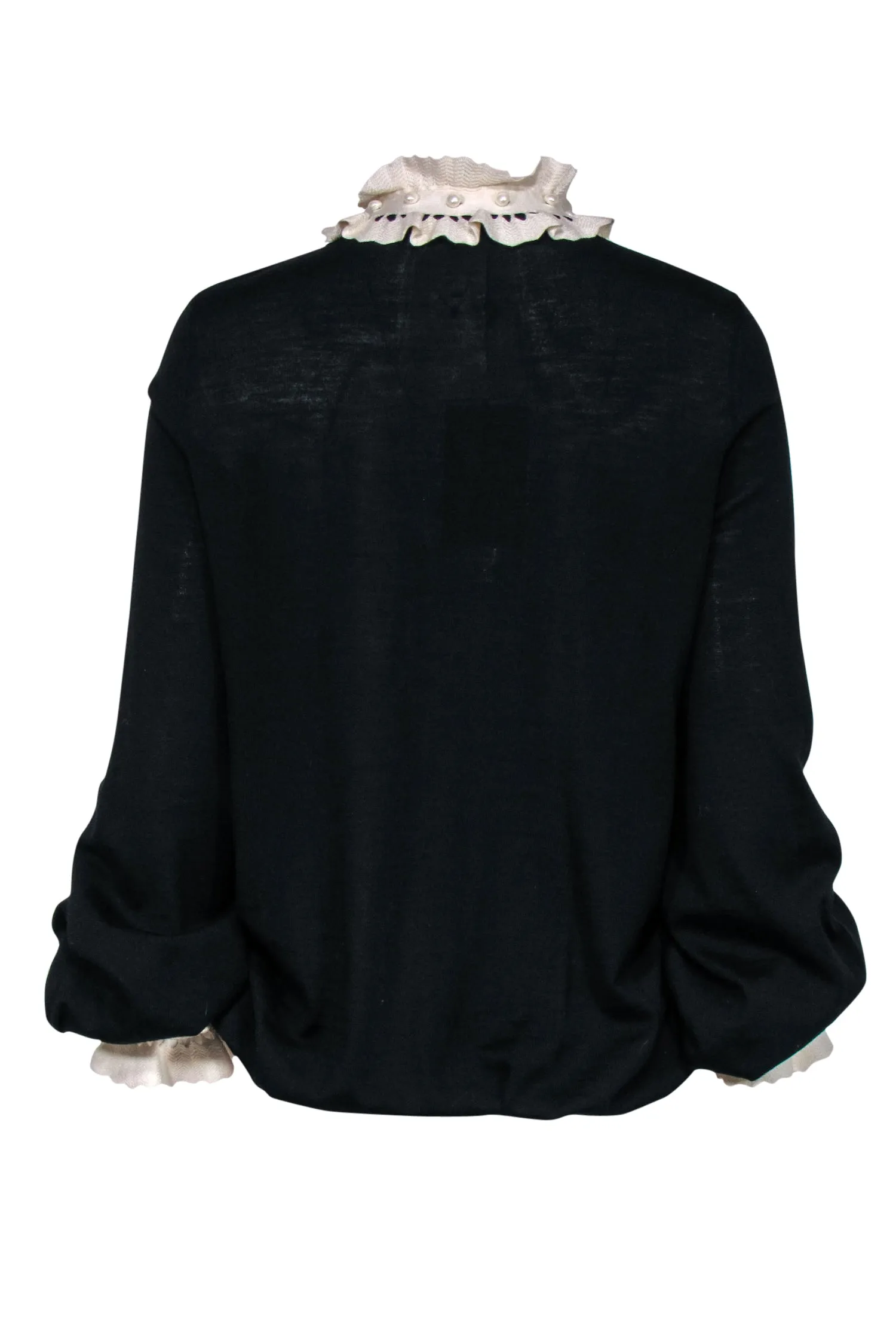 Alexander McQueen - Black Wool Sweater w/ Ruffle Trim Sz M