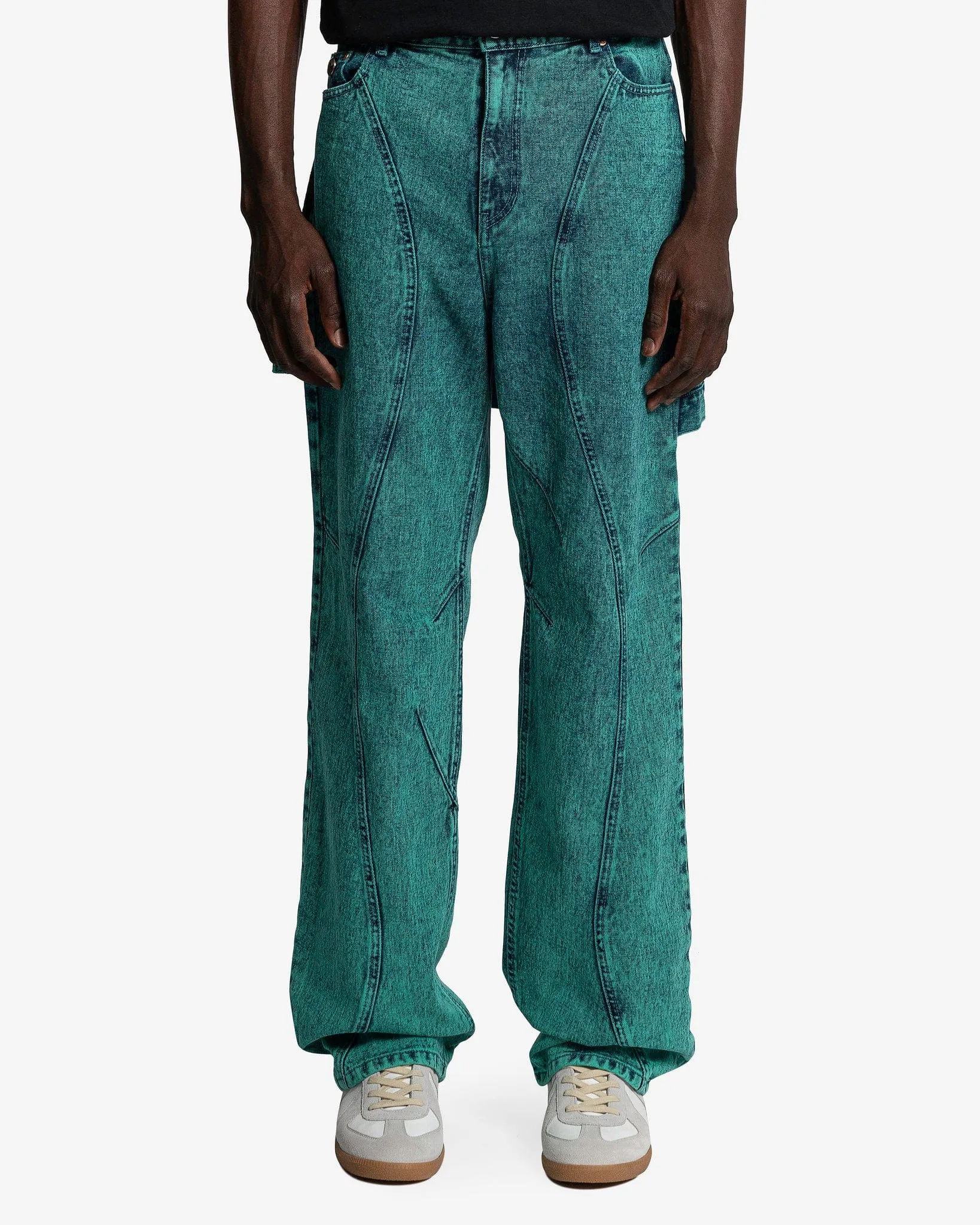 Andersson Bell Glen Overdyed Wrap Straight-Leg Jeans in Blue/Green