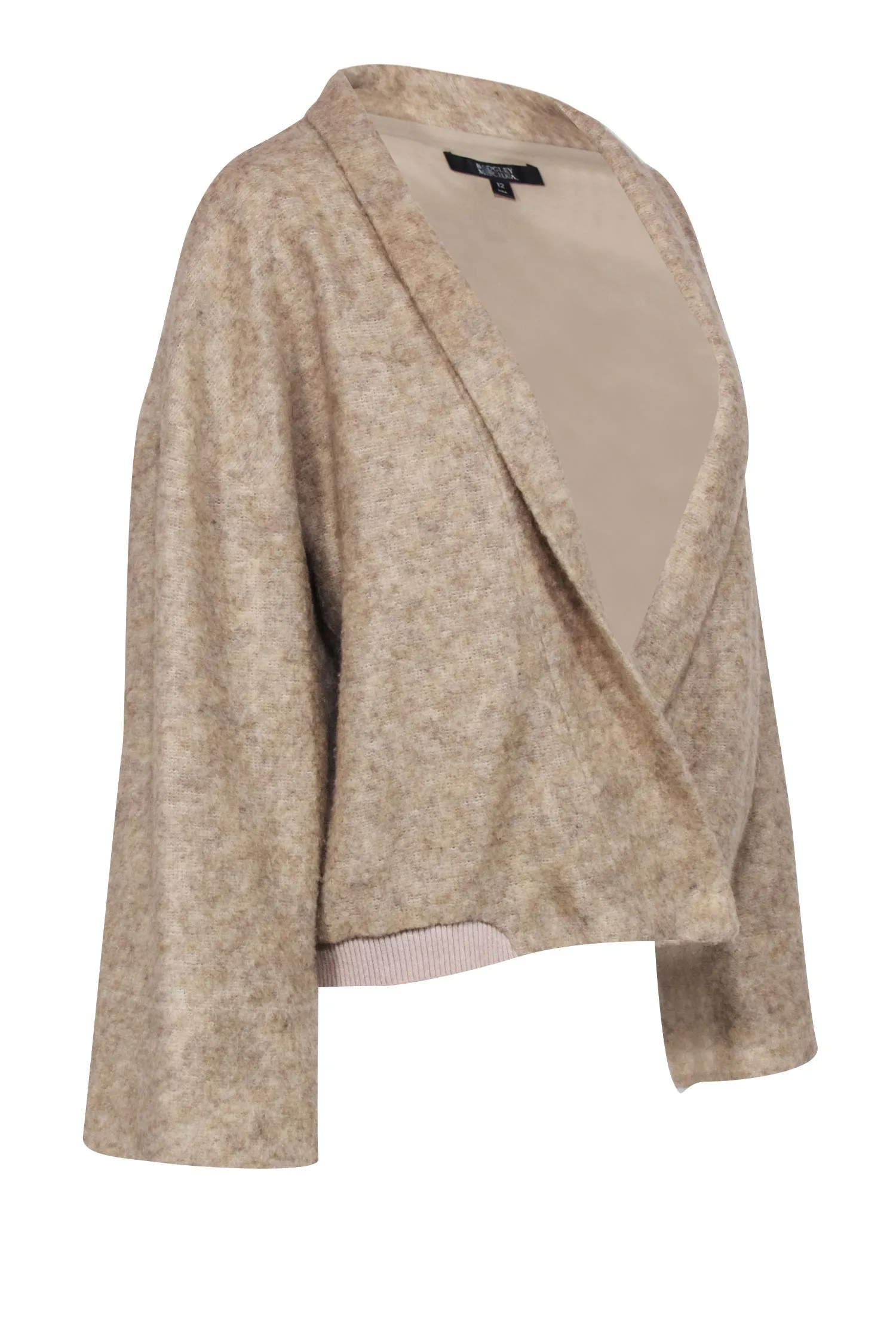 Badgley Mischka - Beige Wool Blend Faux Wrap Sweater w/ Bell Sleeve Sz 12