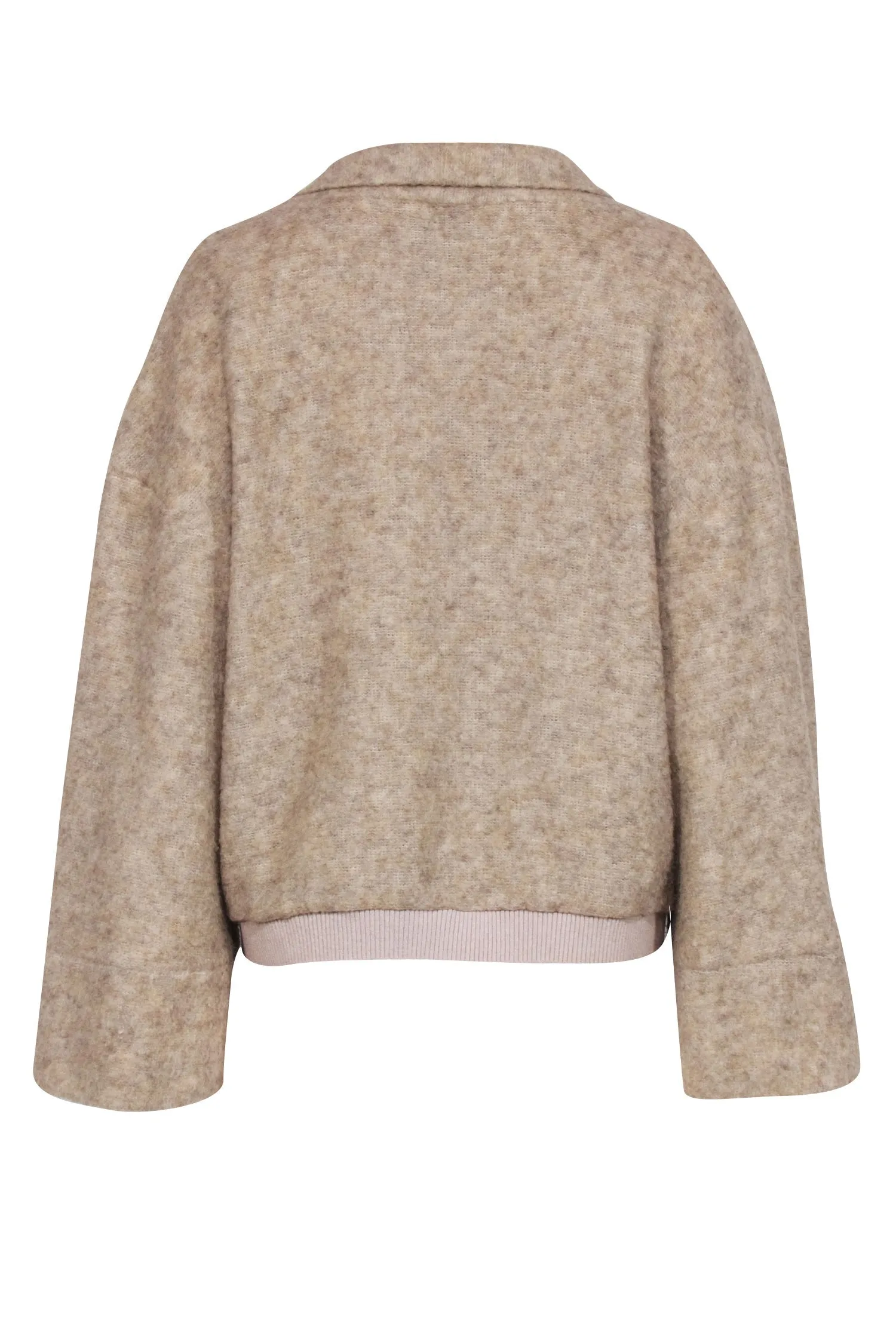 Badgley Mischka - Beige Wool Blend Faux Wrap Sweater w/ Bell Sleeve Sz 12