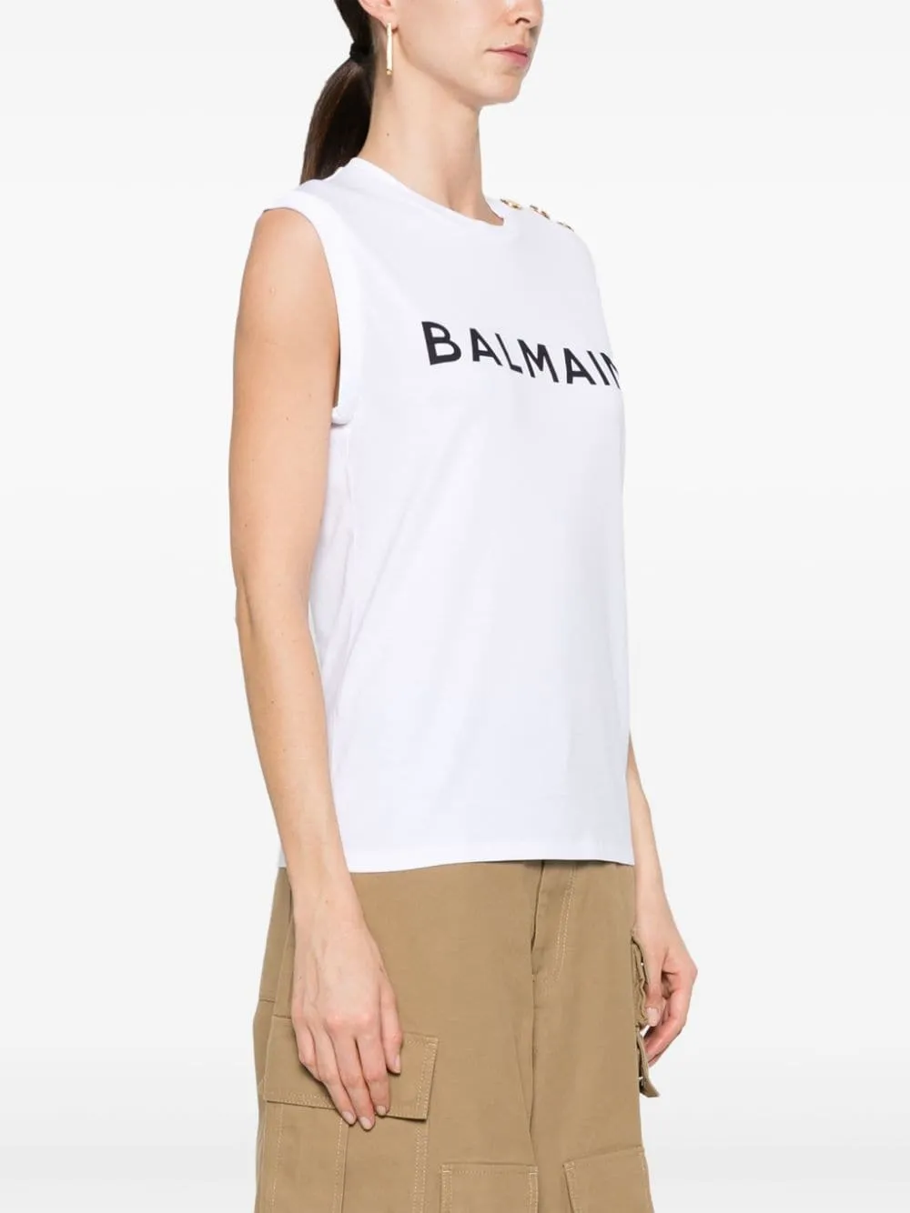 Balmain    Balmain Logo Organic Cotton Sleeveless Top