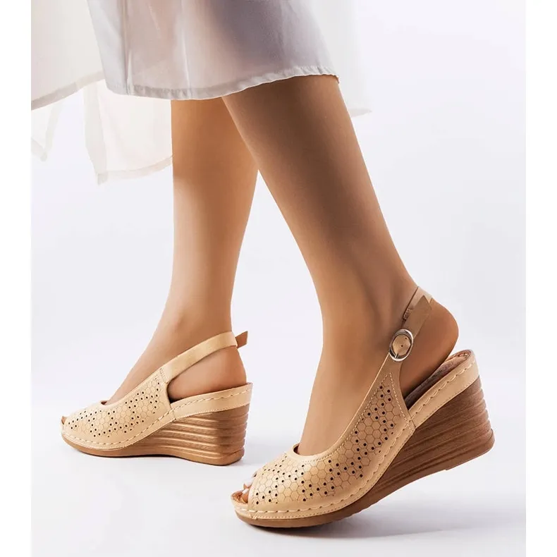 Beige openwork wedge sandals from Emeral