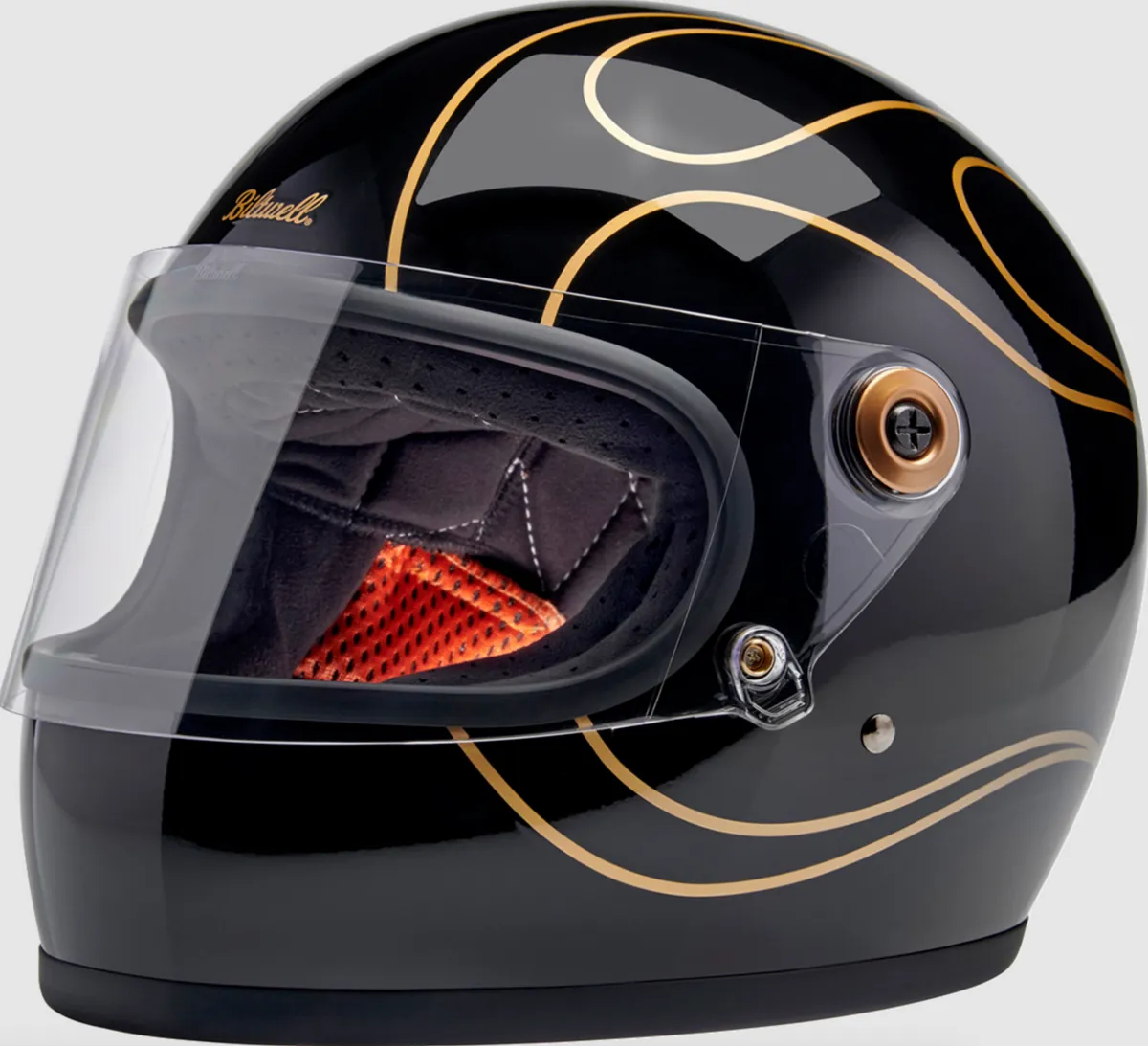 Biltwell Gringo S 06 Gloss Black Flames Full Face Helmet + Freebie Bundle