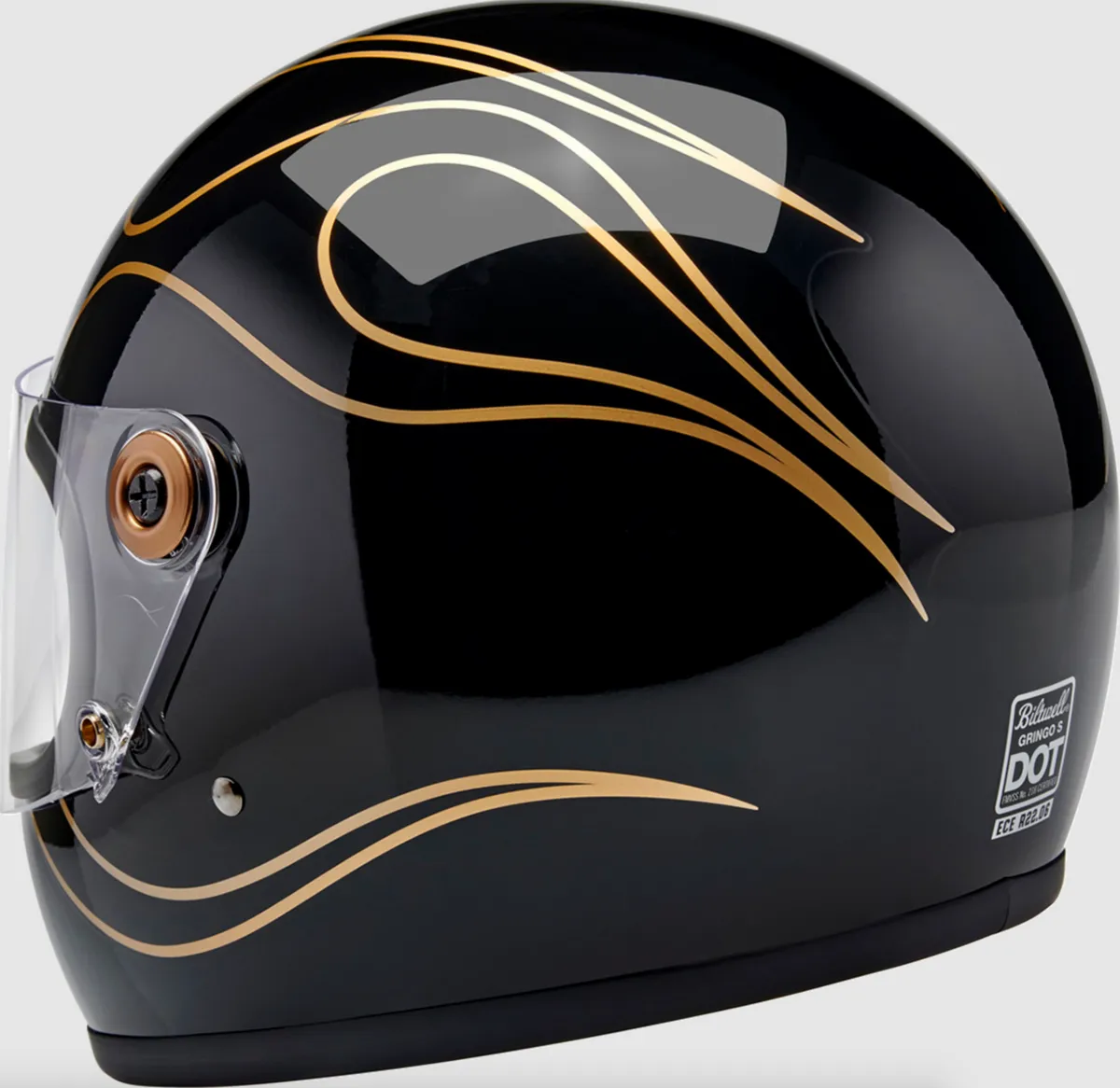 Biltwell Gringo S 06 Gloss Black Flames Full Face Helmet + Freebie Bundle