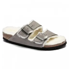 BIRKENSTOCK  Womens Arizona Shearling Stone Coin Suede Double Strap Buckle Mules 1017402