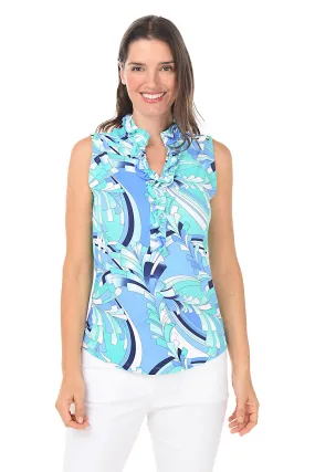 Blue St. Barths UPF50+ Ruffle Sleeveless Top