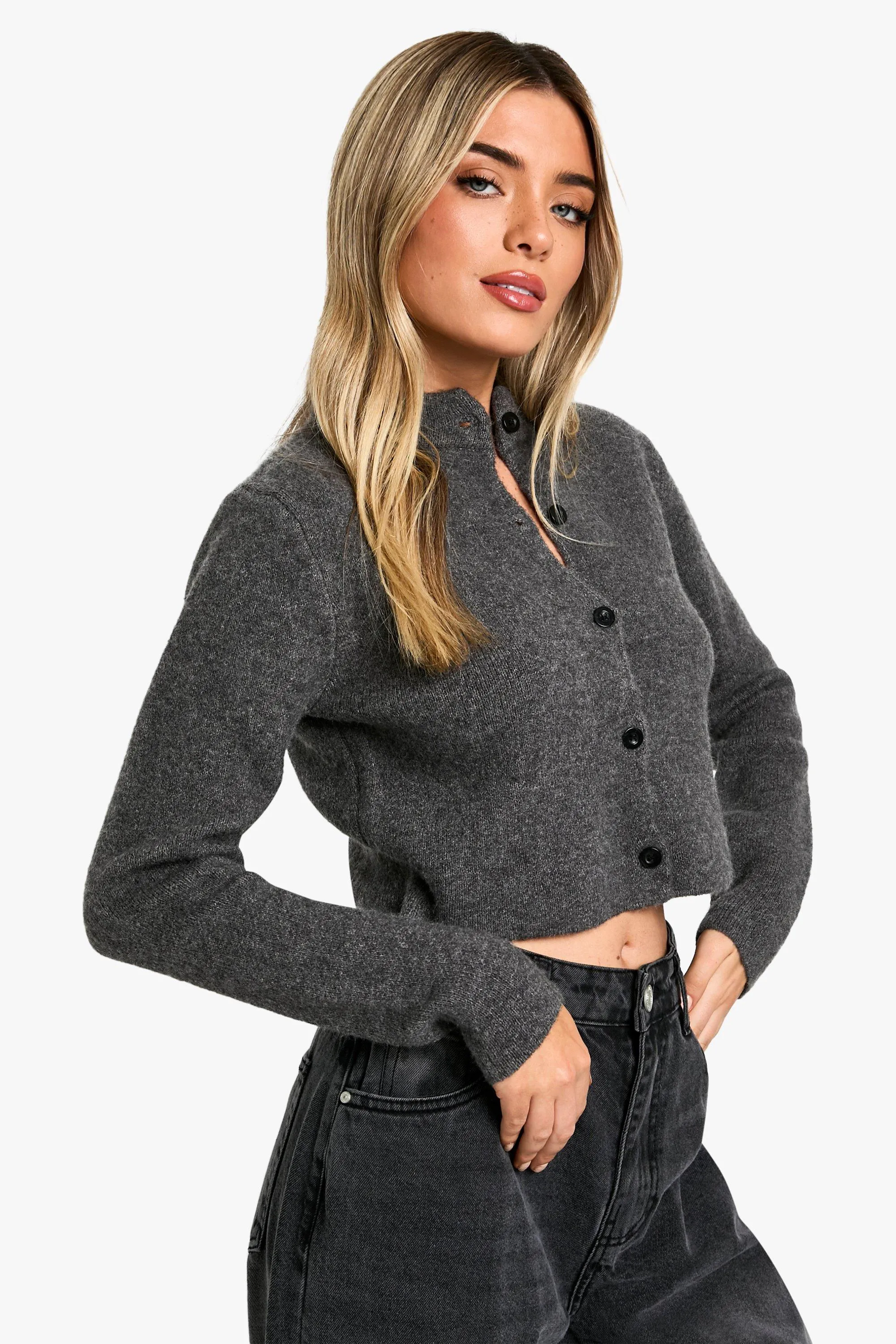 Brushed Knitted Cropped Cardigan