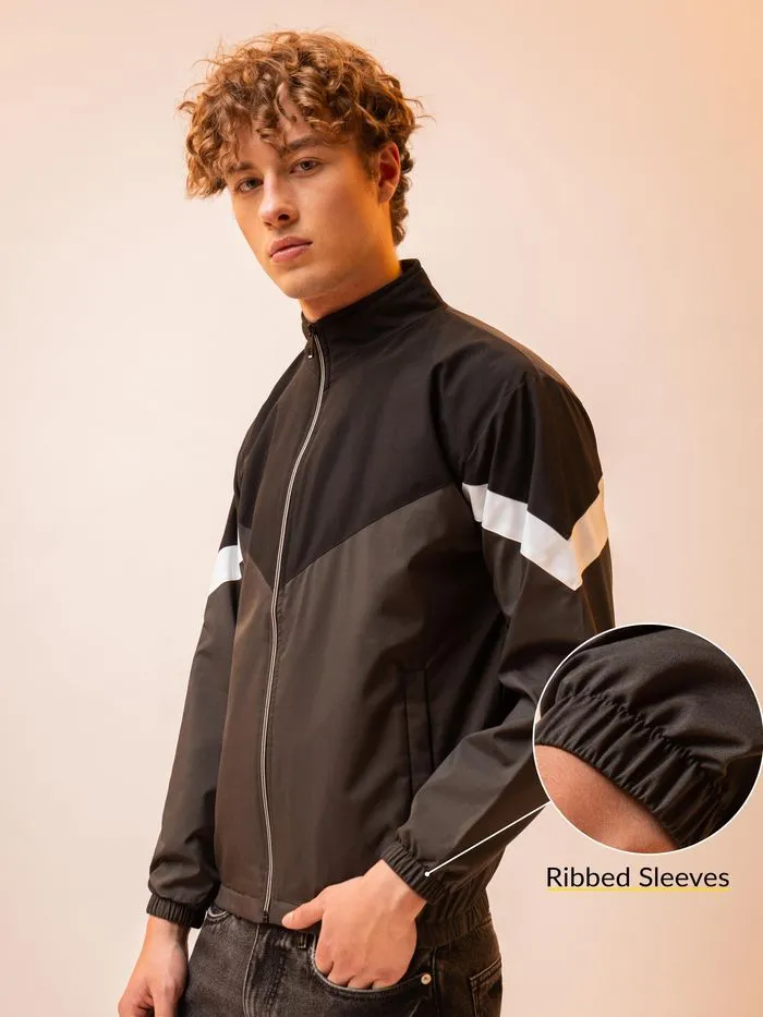 Buy Black and Grey Color Block Windcheater Jacket for Men Online in India -Beyoung