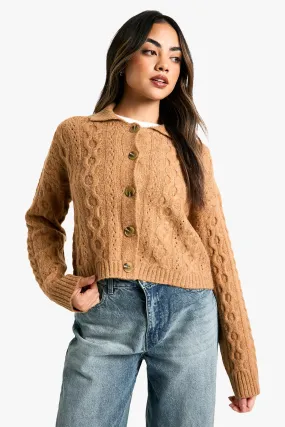 Cable Knit Collar Detail Cardigan