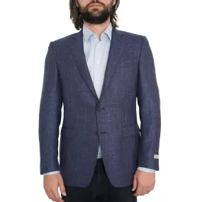 CANALI Wool Silk & Linen Slim Fit Basket Weave Navy Jacket | Menswear Online