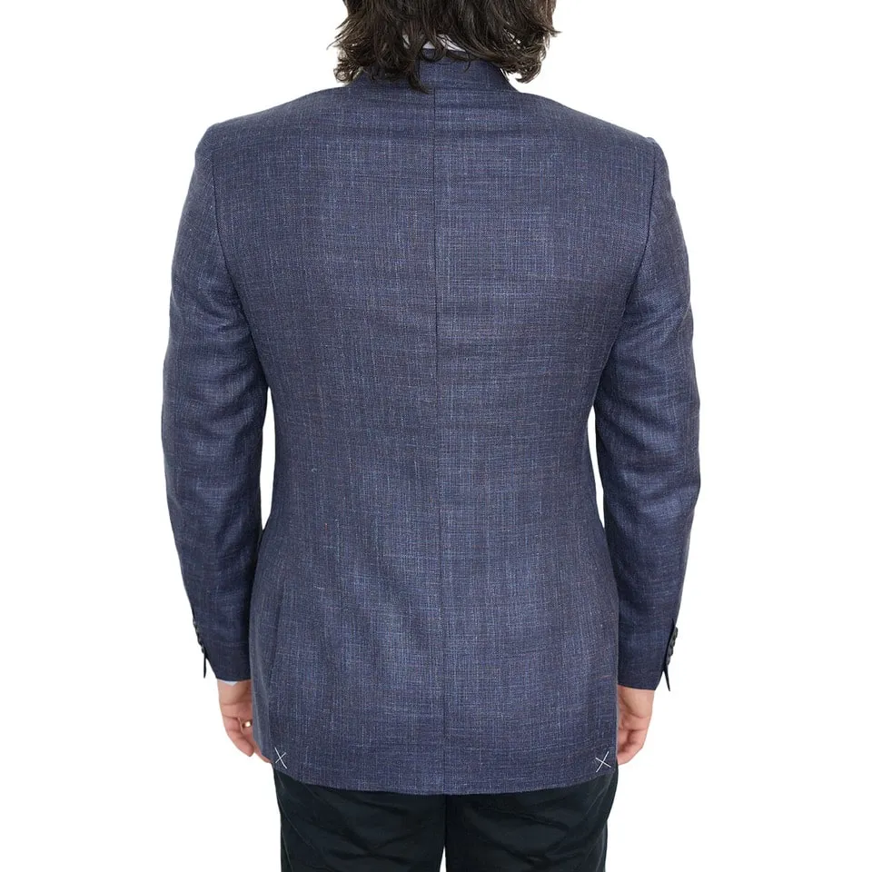 CANALI Wool Silk & Linen Slim Fit Basket Weave Navy Jacket | Menswear Online