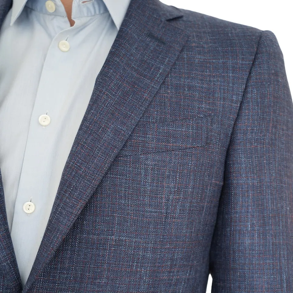 CANALI Wool Silk & Linen Slim Fit Basket Weave Navy Jacket | Menswear Online