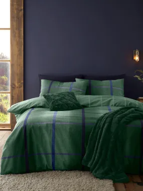 Catherine Lansfield Brushed Melrose Tweed Duvet Cover Set- Green