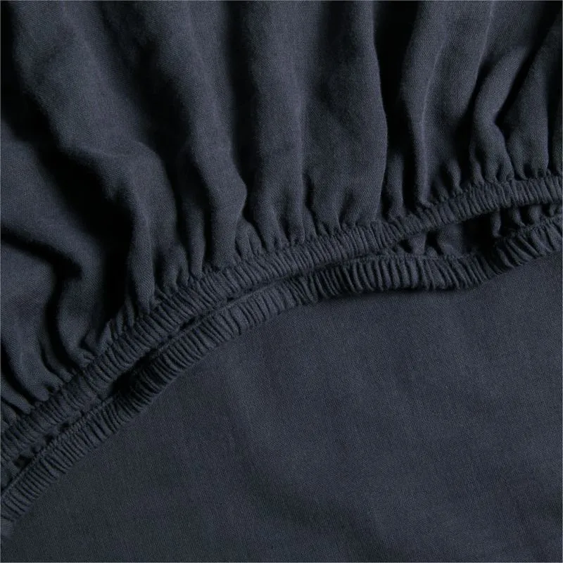 Crate&Barrel Supersoft Midnight Navy Blue Organic Cotton Gauze Baby Crib Fitted Sheet