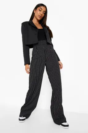 Crepe Pinstripe Wide Leg Pants