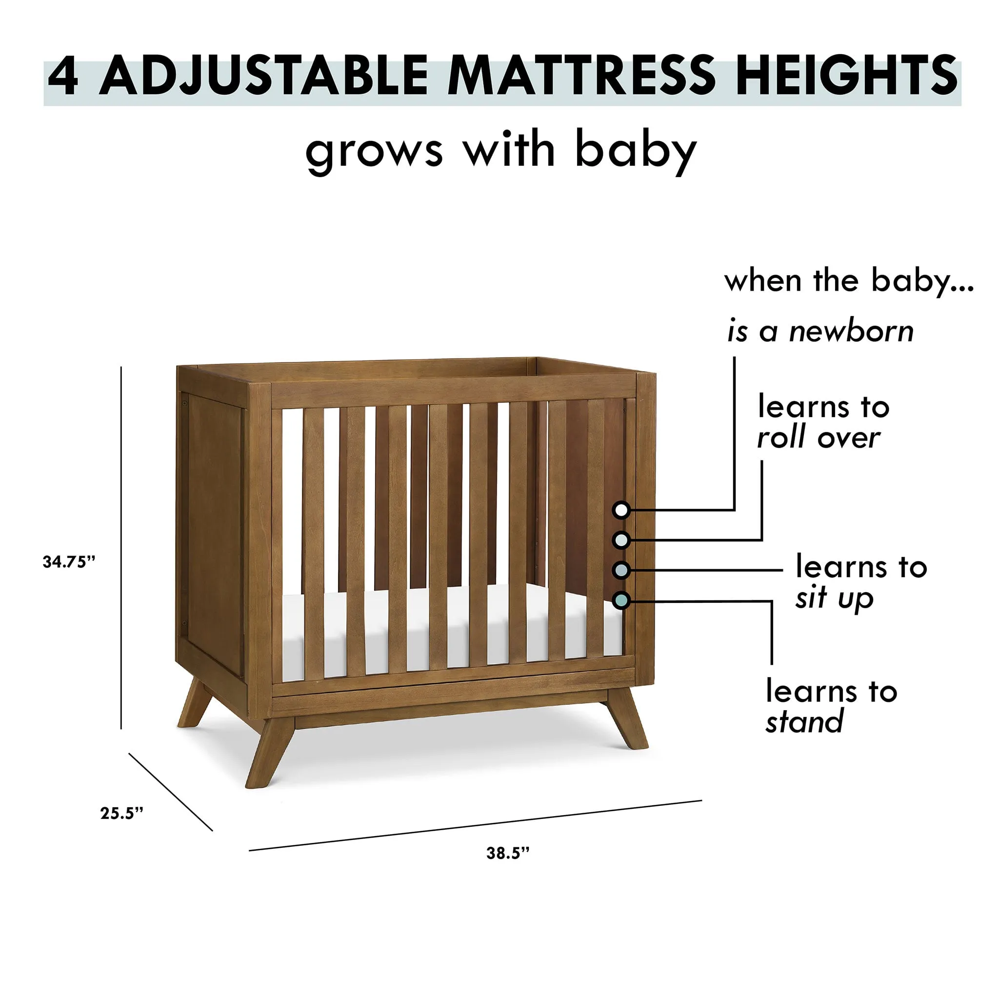 DaVinci Otto 3-in-1 Convertible Mini Crib with 4" Mattress - Walnut  - Clement