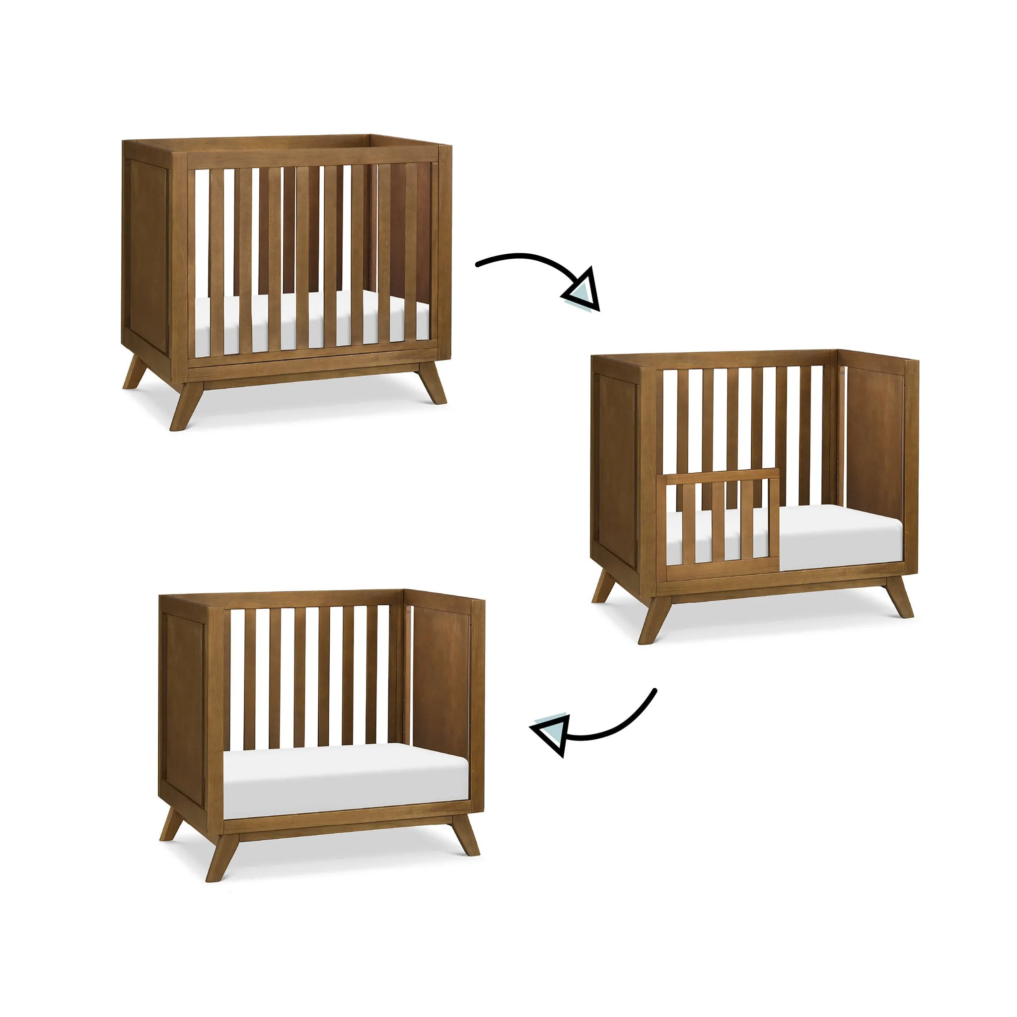 DaVinci Otto 3-in-1 Convertible Mini Crib with 4" Mattress - Walnut  - Clement