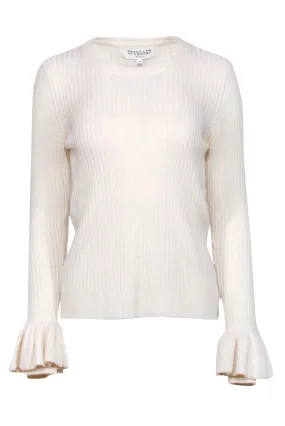 Derek Lam - Ivory Ribbed Knit Bell Sleeve Sweater Sz S