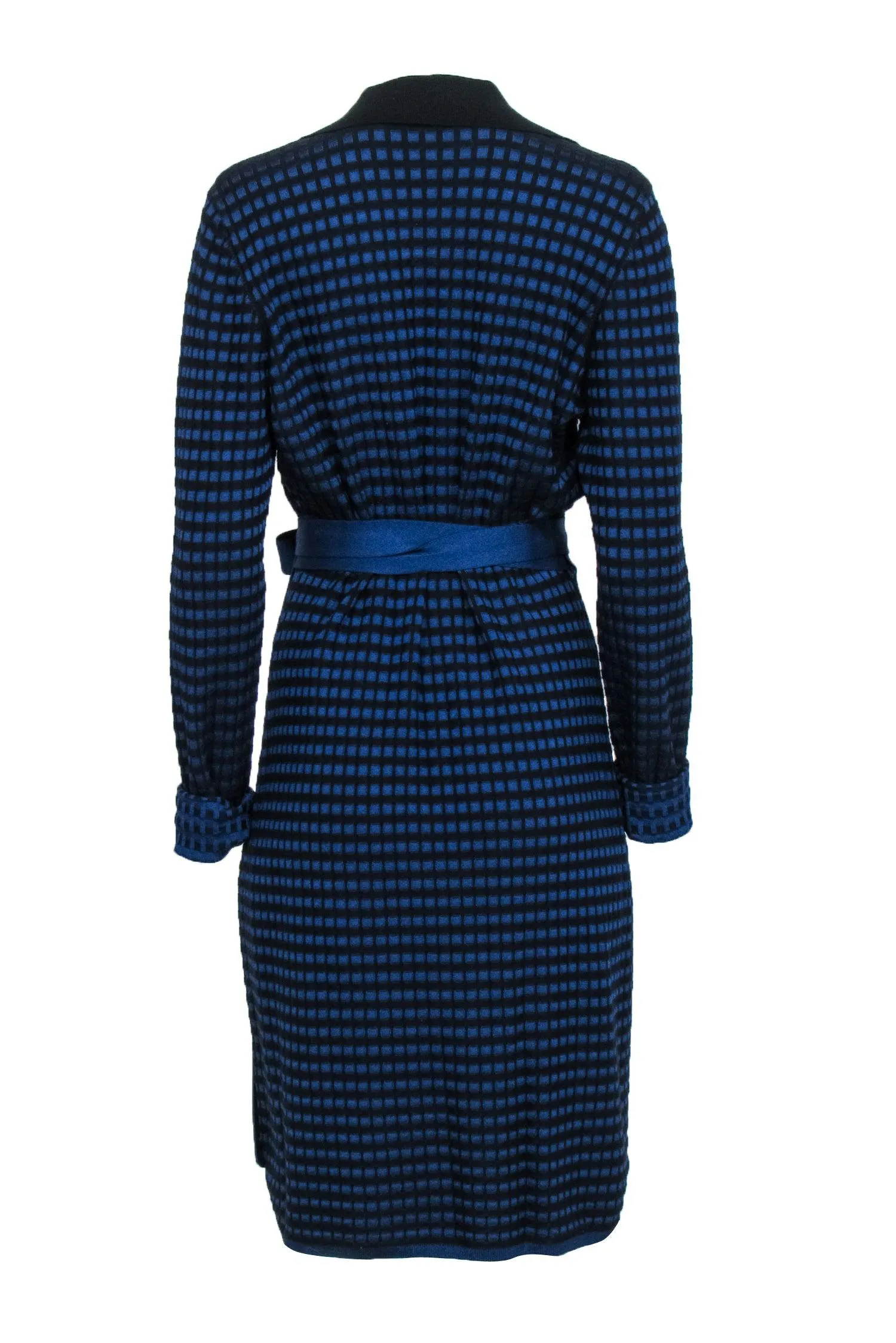 Diane von Furstenberg - Blue & Black Long Sleeve Wrap Sweater Dress Sz L