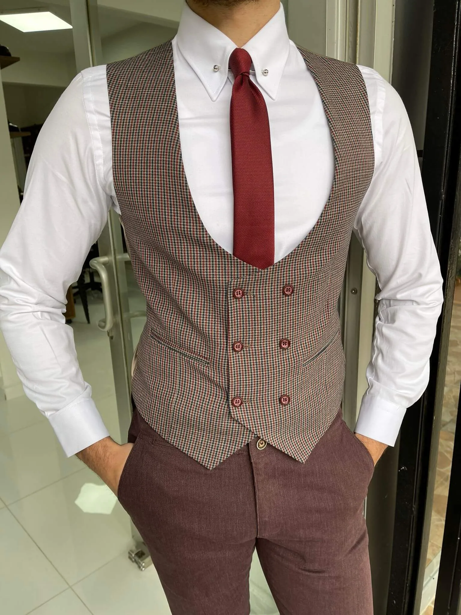 Double Breasted Claret Red Vest