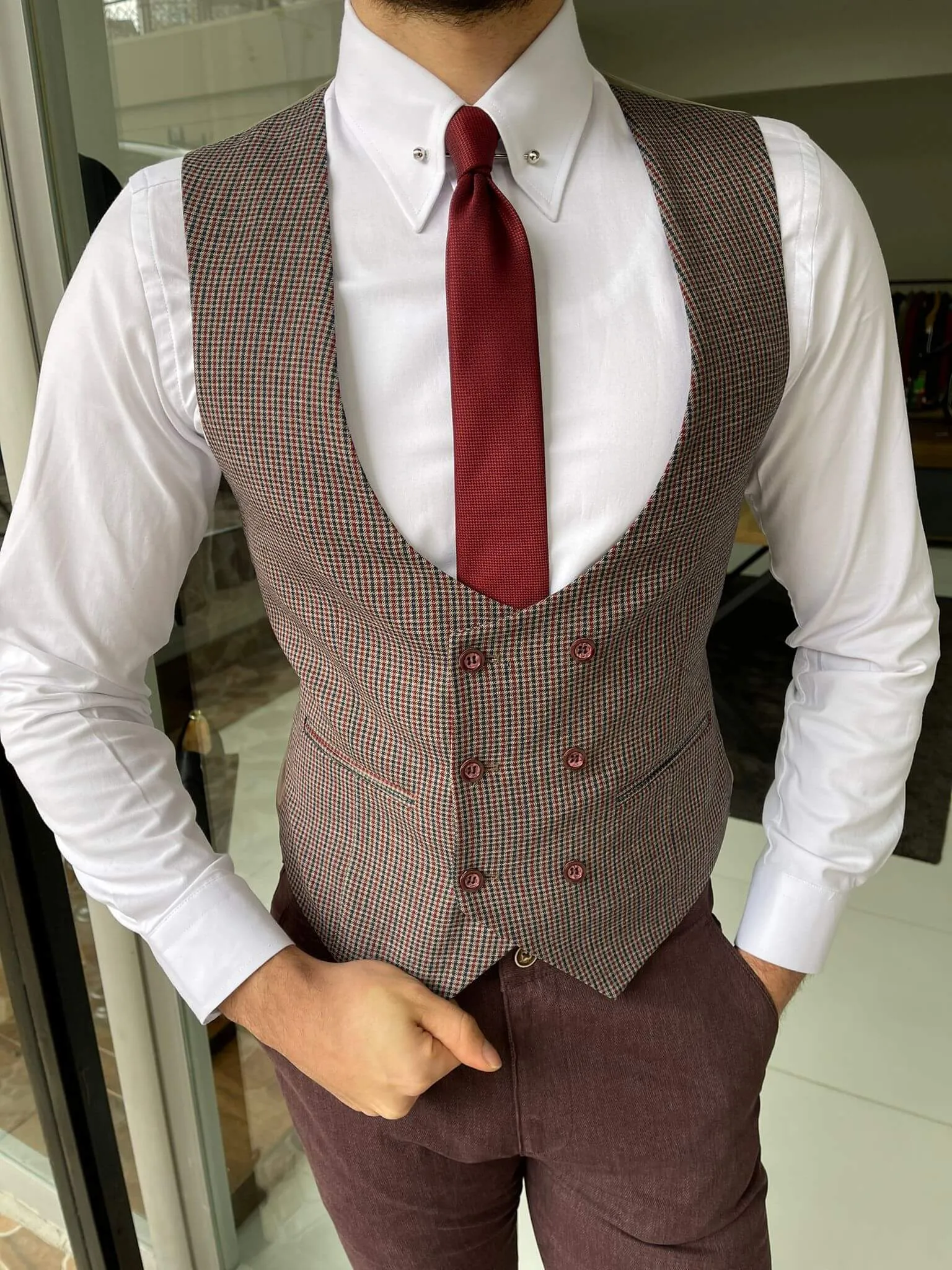 Double Breasted Claret Red Vest