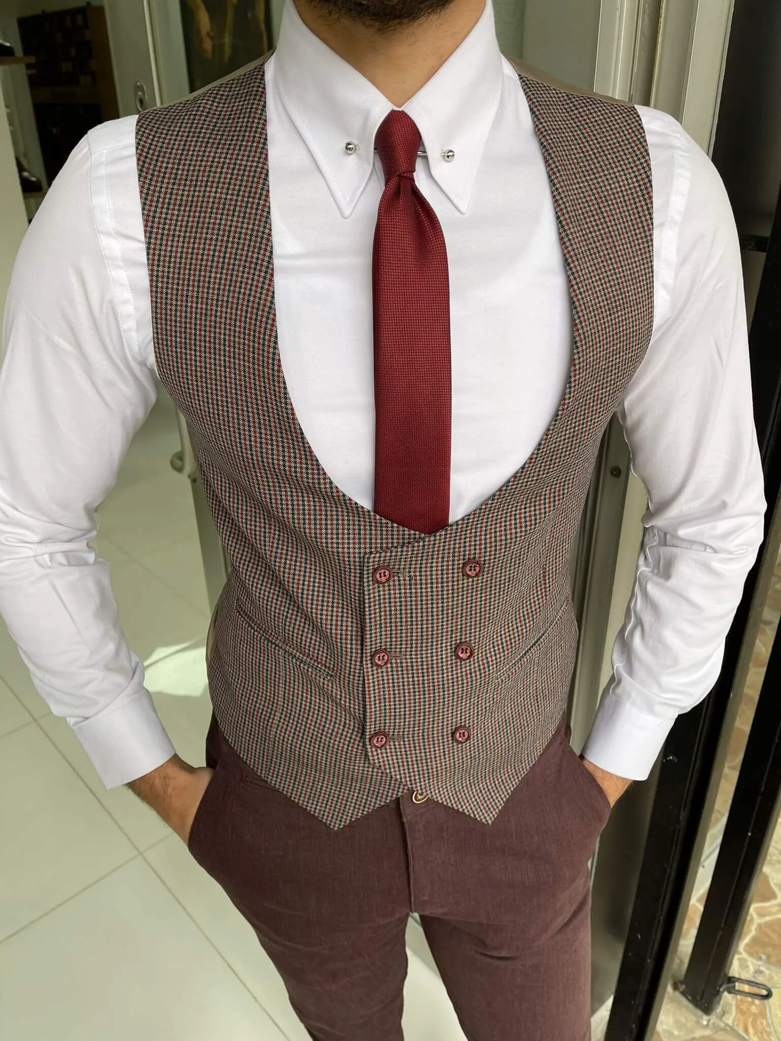 Double Breasted Claret Red Vest