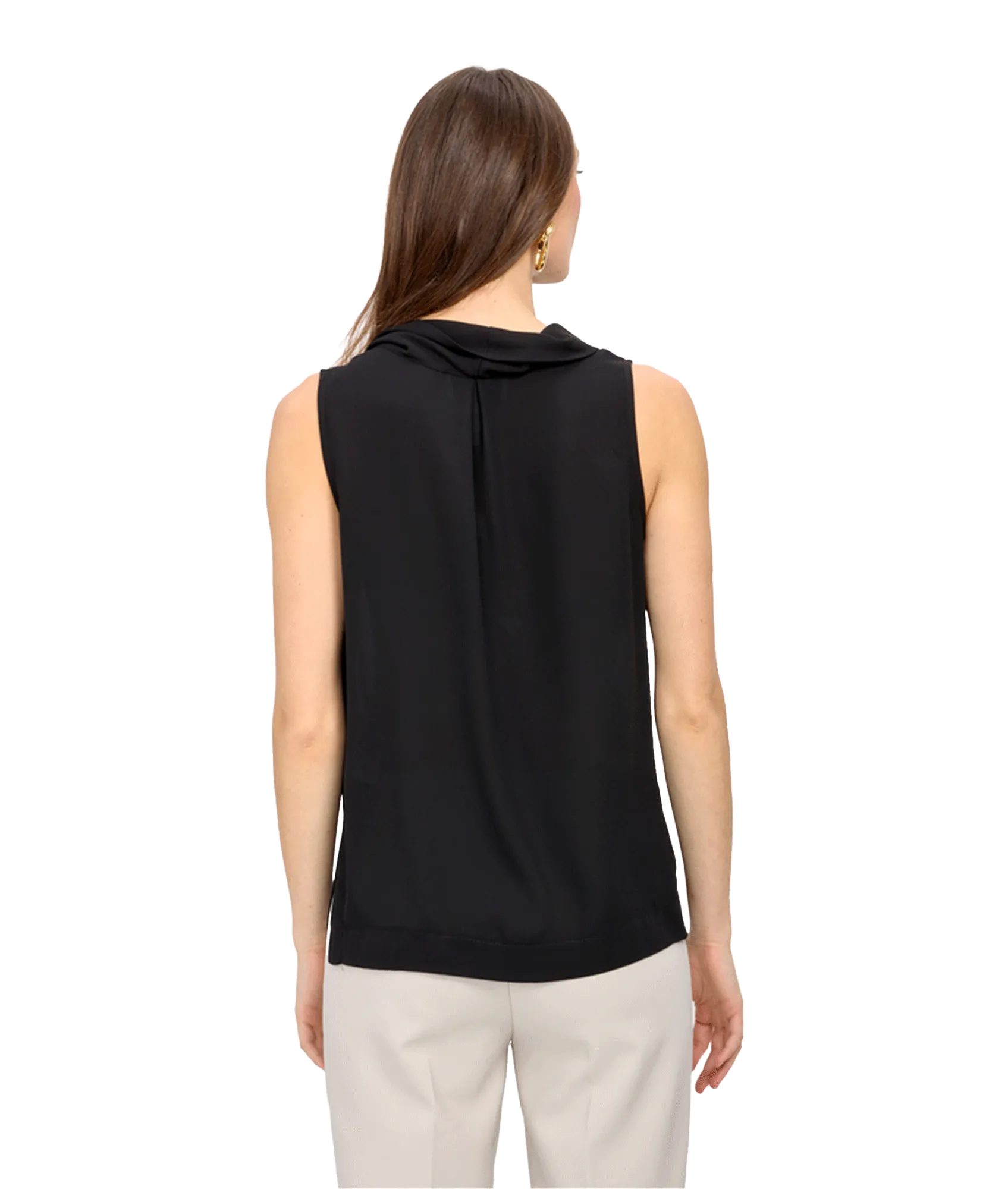 Draped Neck Sleeveless Top Style - Black