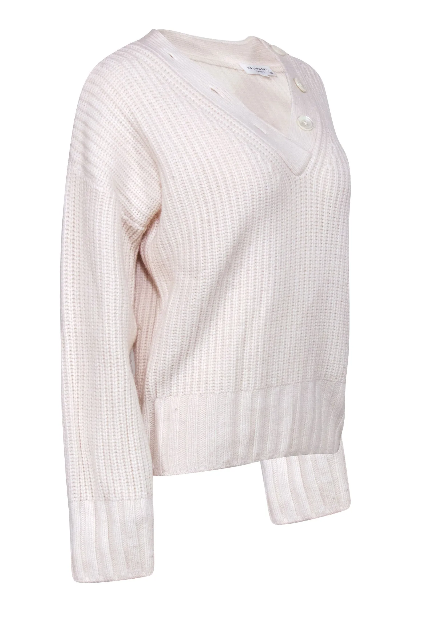 Equipment - Cream Wool & Cashmere Blend V-Neck Sweater Sz M