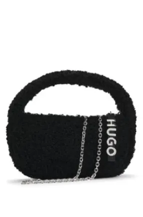 Faux-fur shoulder bag with logo lettering