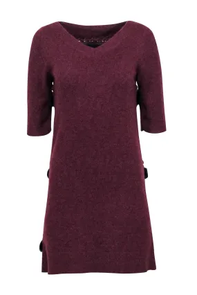 Fendi - Maroon Cashmere Sweater Dress w/ Fur Front Detail Sz 4