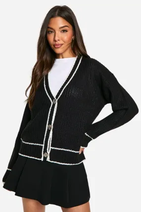 Fisherman Knitted Contrast Piping Cardigan