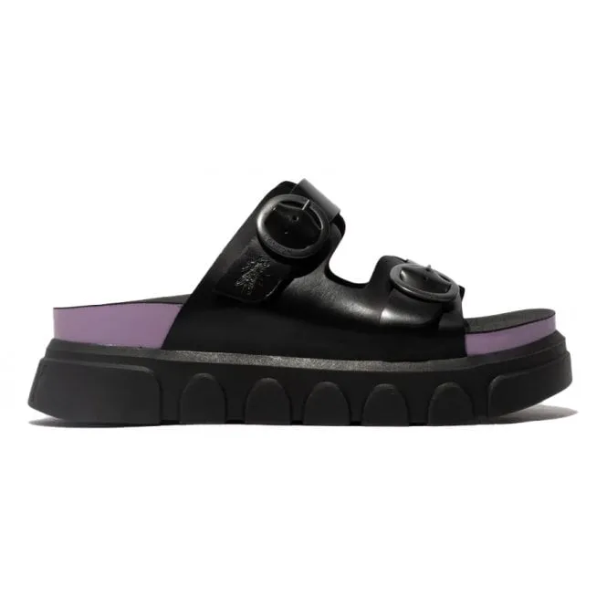 Fly London  Womens CIDE 946 Black (Violet) Leather Riptape Mules P144946001