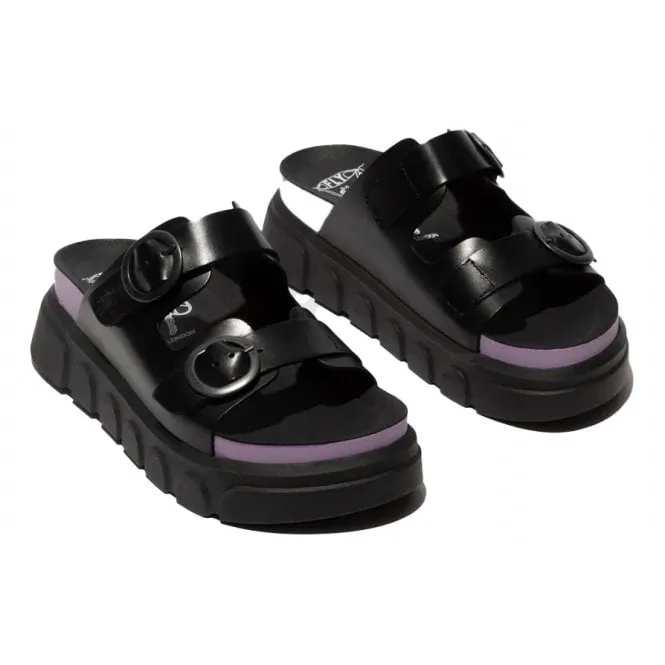 Fly London  Womens CIDE 946 Black (Violet) Leather Riptape Mules P144946001