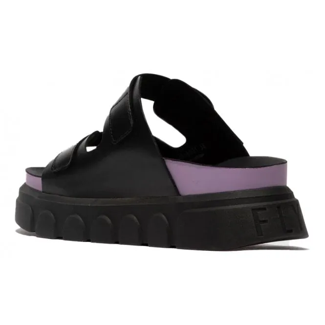 Fly London  Womens CIDE 946 Black (Violet) Leather Riptape Mules P144946001