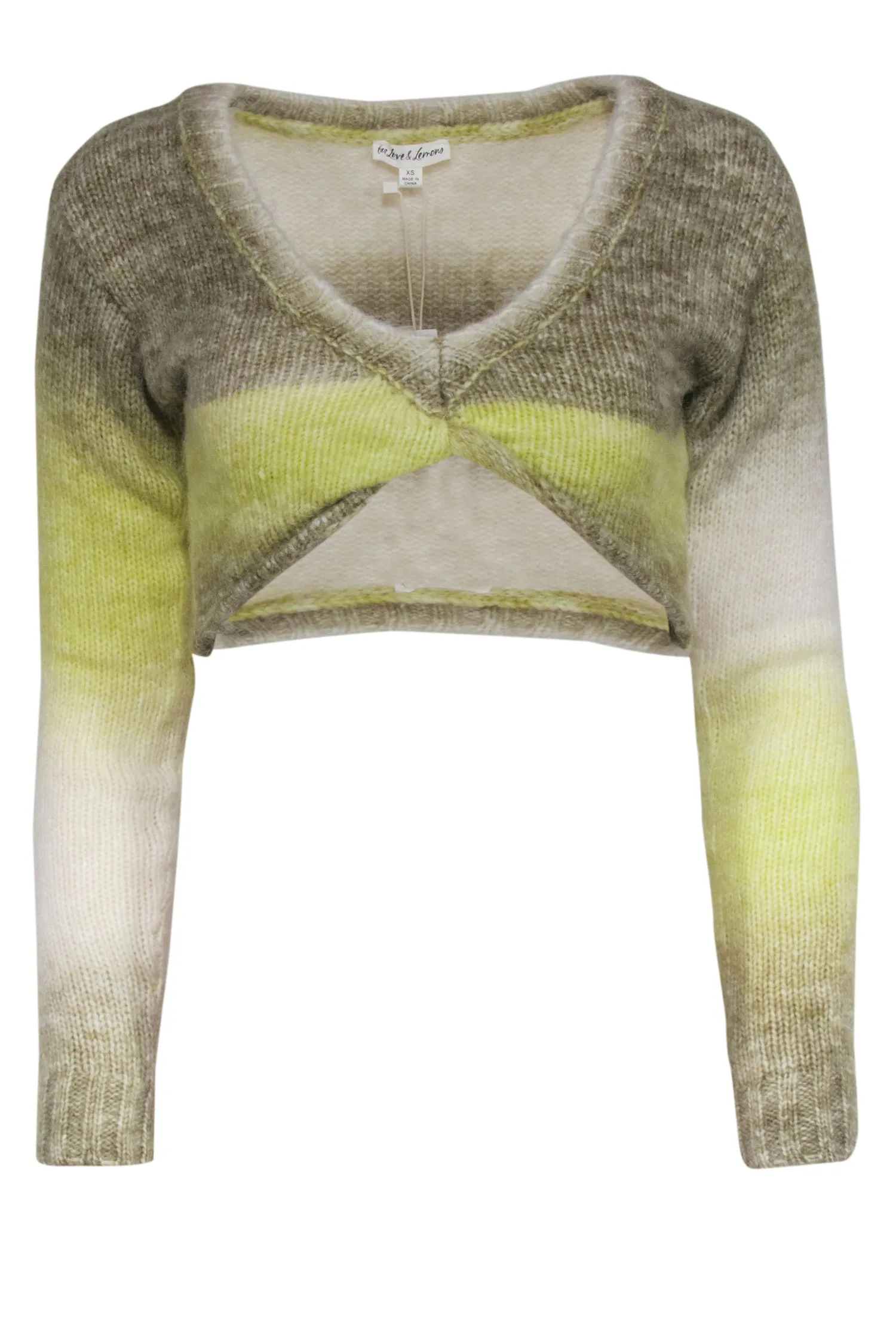 For Love & Lemons - Light Yellow Green Cropped Sweater Sz XS