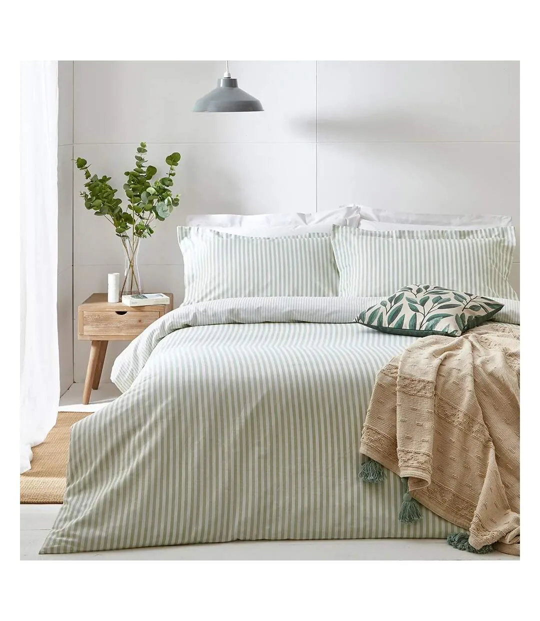 Hebden melange stripe duvet cover set eucalyptus The Linen Yard