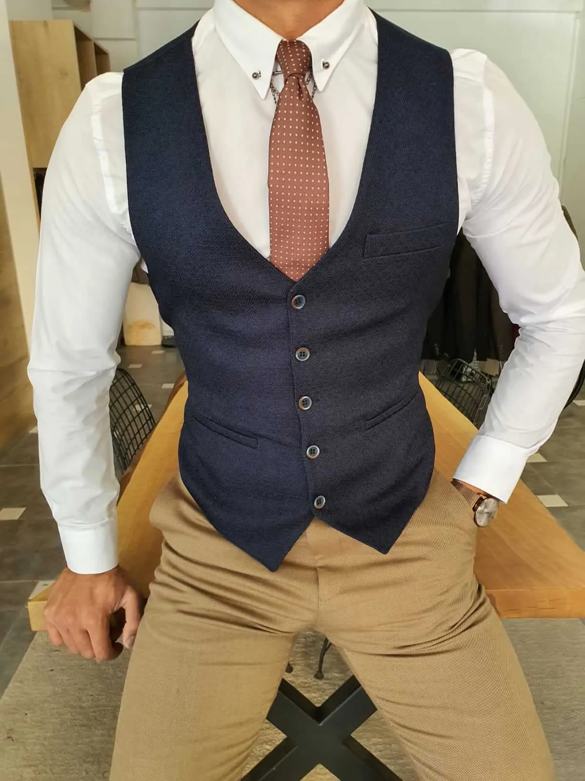 HolloMen BELLINGHAM NAVY BLUE VEST