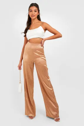 Jacquard Satin High Waisted Wide Leg Pants