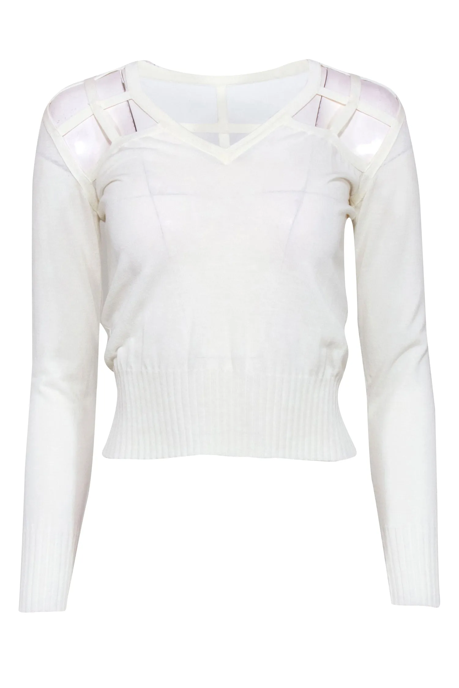 Jean Paul Gaultier - Cream Long Sleeve Sweater w/ Lattice Details Sz S