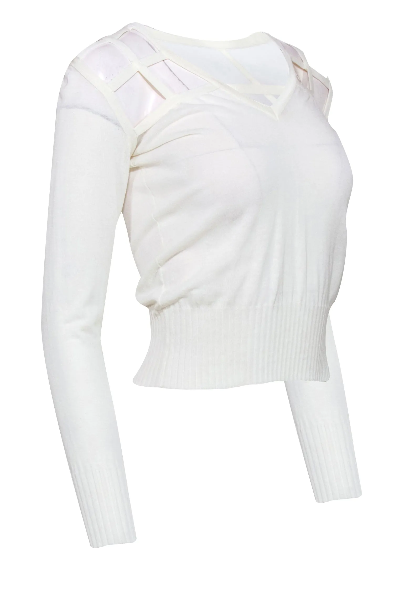 Jean Paul Gaultier - Cream Long Sleeve Sweater w/ Lattice Details Sz S