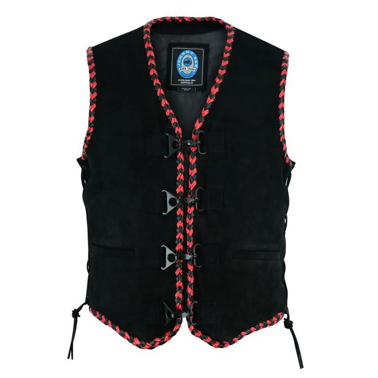 Johnny Reb Springbrook Soft Suede Vest with Black and Red Braided Edges