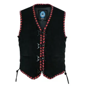 Johnny Reb Springbrook Soft Suede Vest with Black and Red Braided Edges