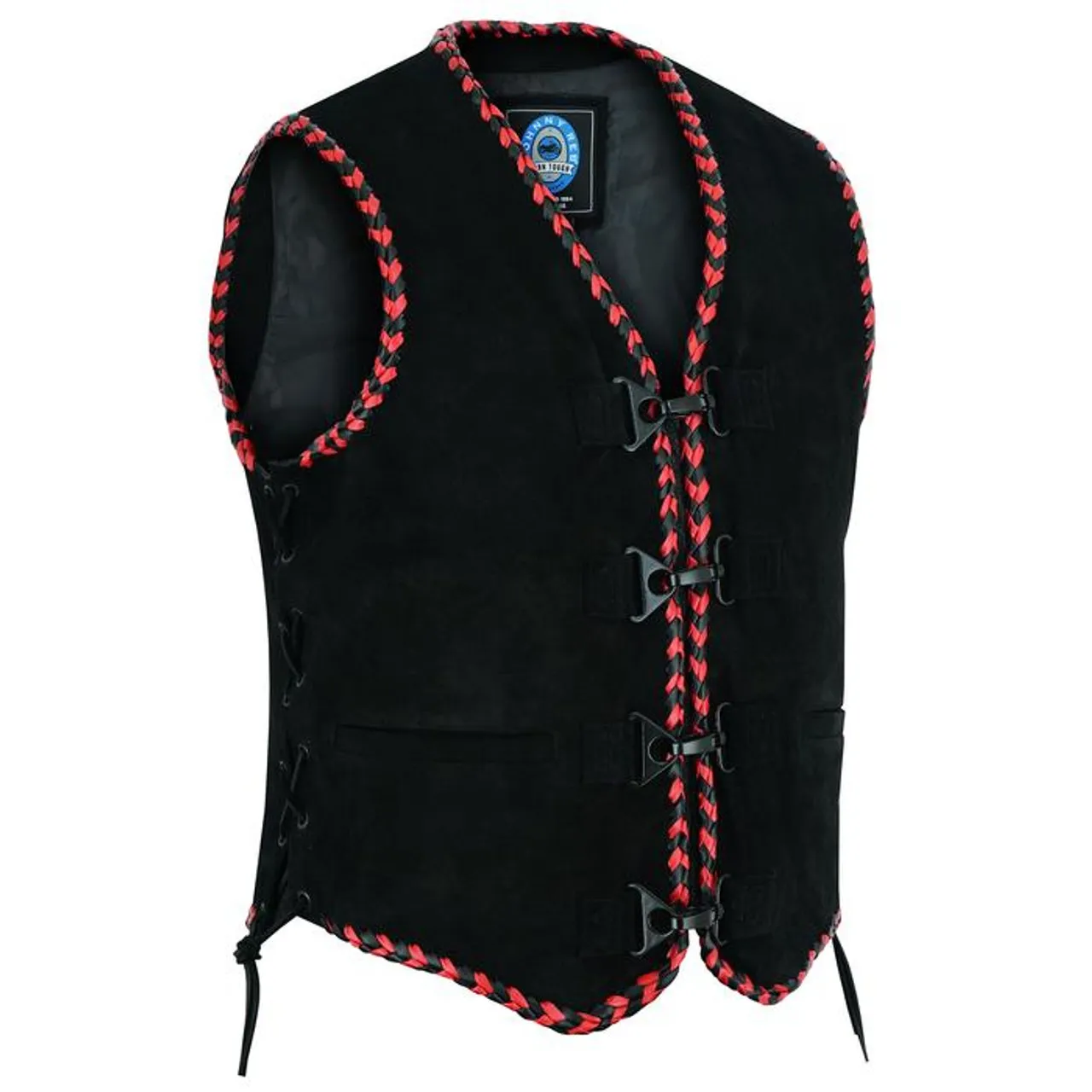 Johnny Reb Springbrook Soft Suede Vest with Black and Red Braided Edges