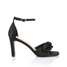 Kara Block Heel Sandals - Black Satin