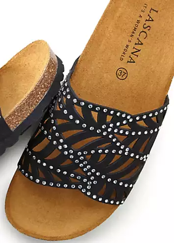 LASCANA Cork Footbed Mules with Rhinestones | Kaleidoscope