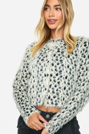 Leopard Print Fluffy Knit Cardigan