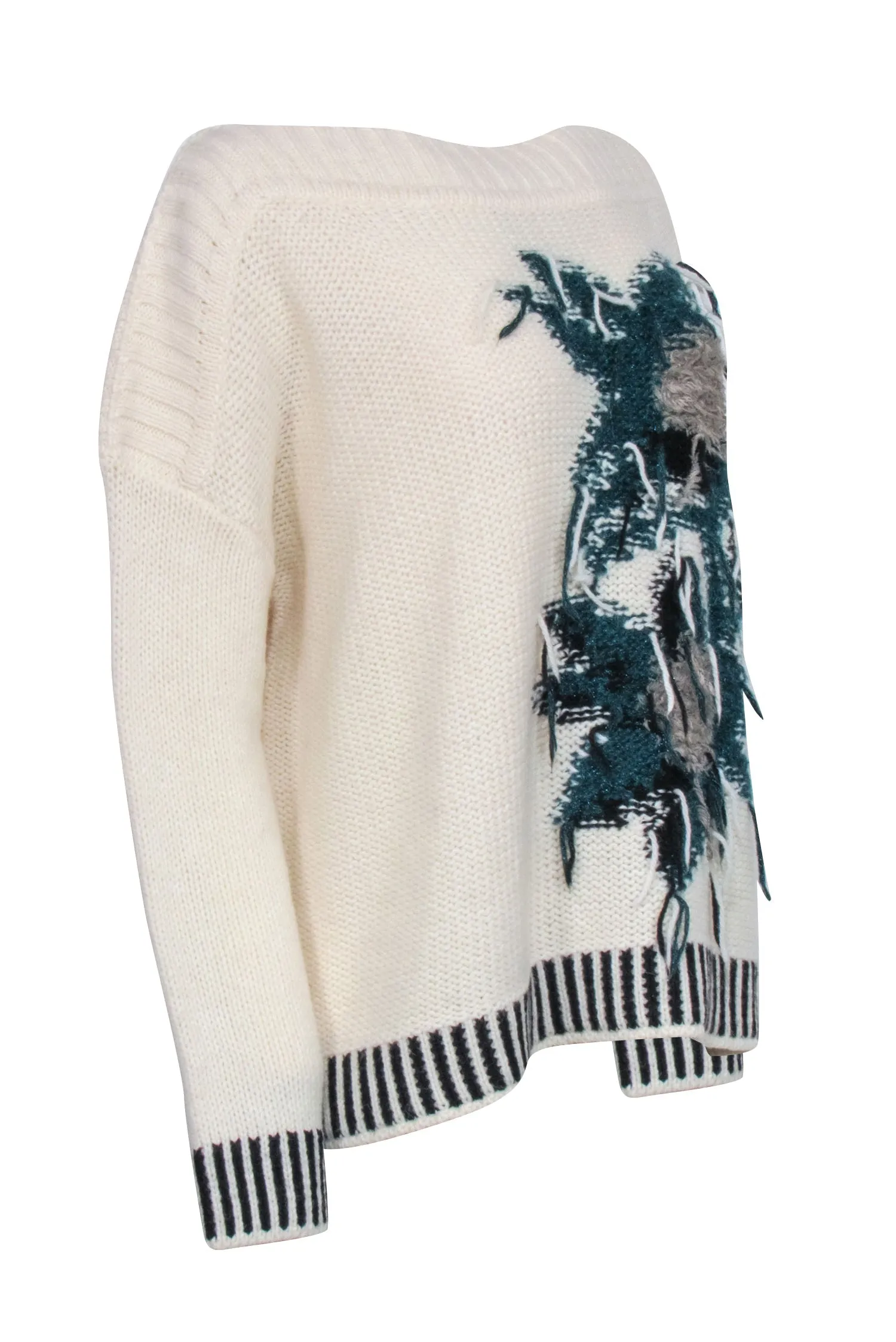 Liu Jo - Ivory Knit Sweater w/Abstract Print Front Sz L